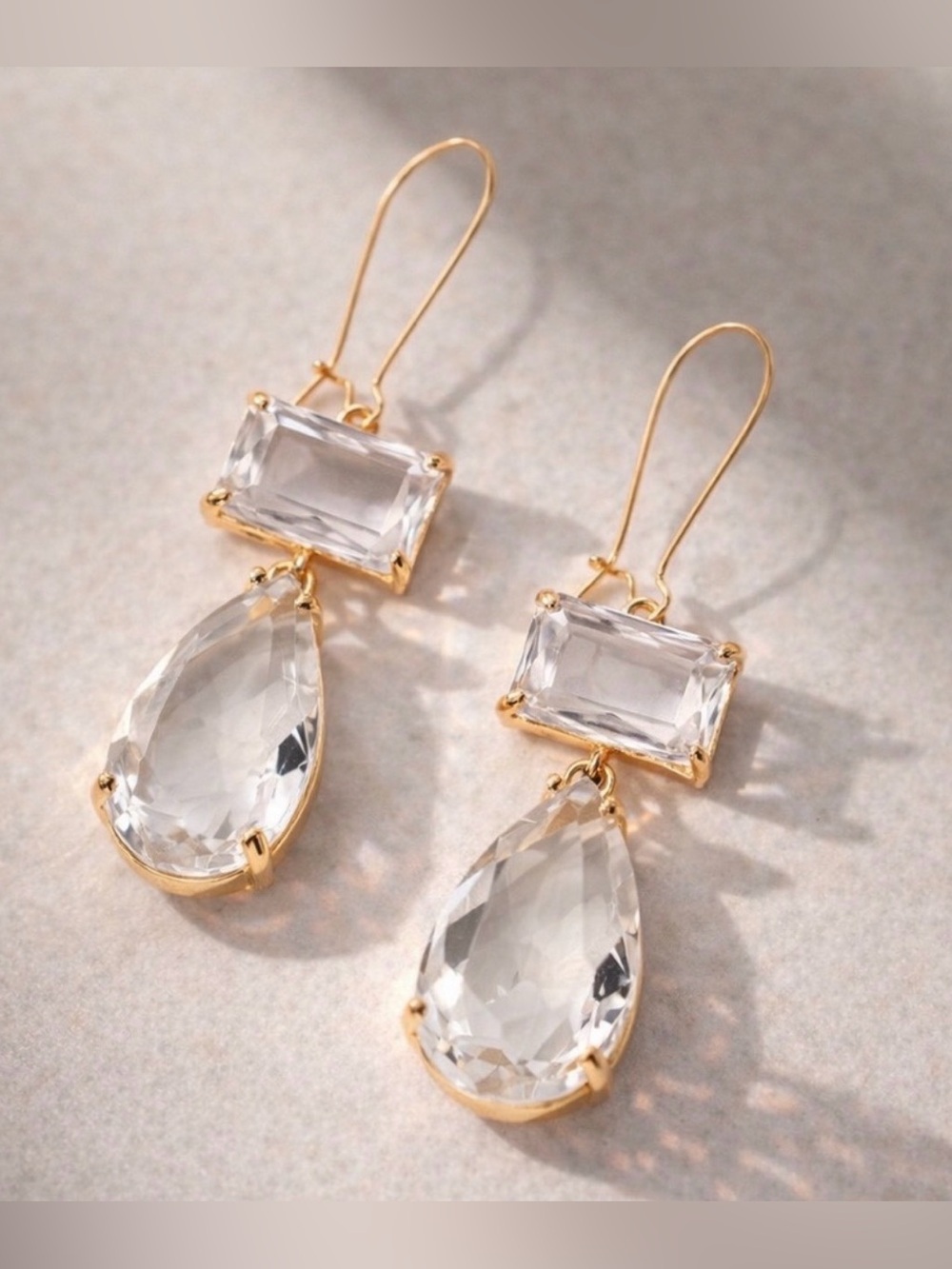 Clear Crystal Teardrop Drop Dangle Sparkle Earrings